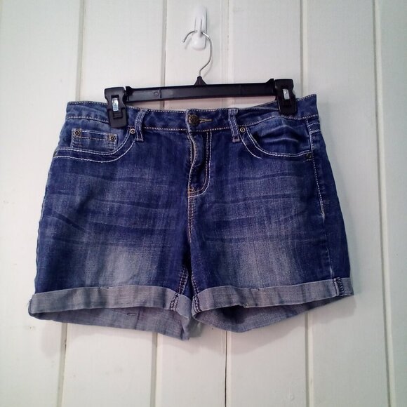 Earl James Shorts Women 8 Denim Roll Hem Button Pocket Blue - Picture 1 of 15